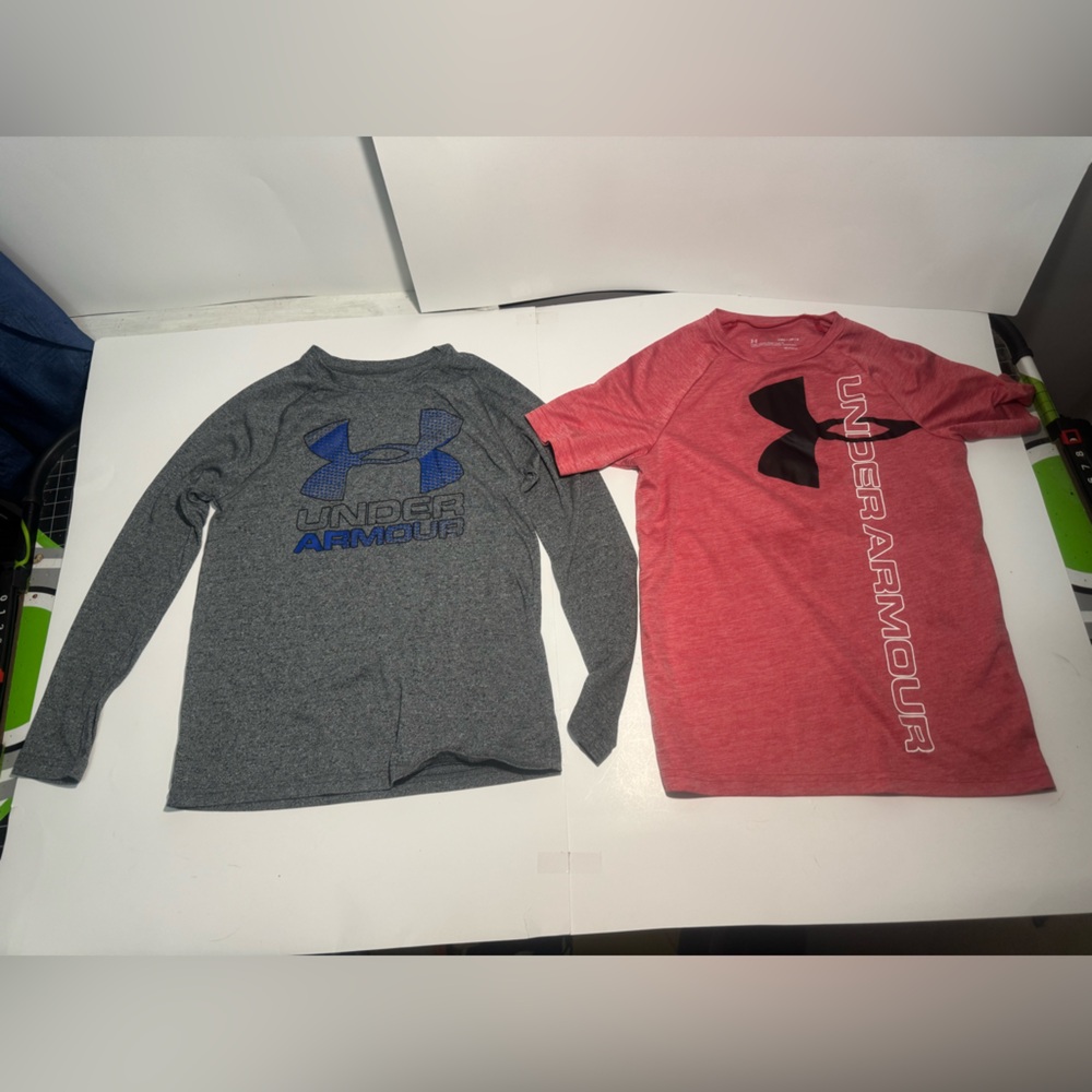 Under Armour Kids' Blue Logo Gray and Red Long Sleeve Tees